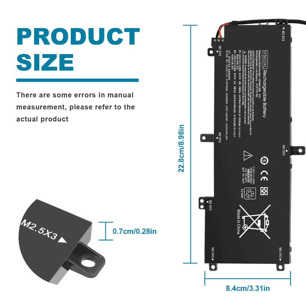 Battery VS03XL For HP ENVY 15.6" 15-AS000 15-AS014wm 849313-850 849047-541 52Wh