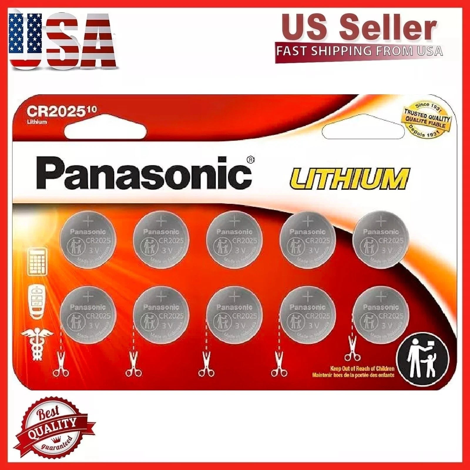 LOT 10-100 Panasonic LITHIUM BATTERY 3V CR2025 2025 BR2025 DL2025 Button Cell