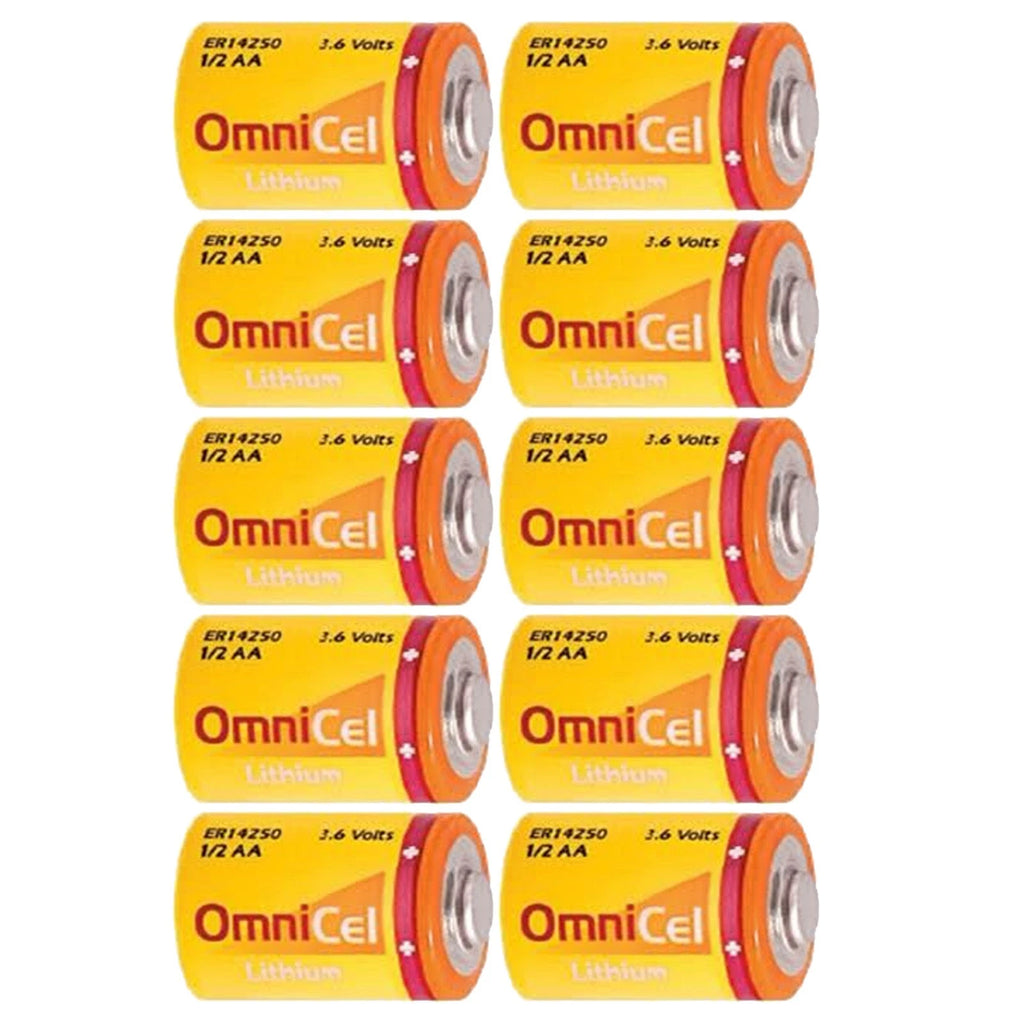 10x OmniCel ER14250 3.6V 1/2AA Lithium Buttoin Top Battery Sensors Detectors