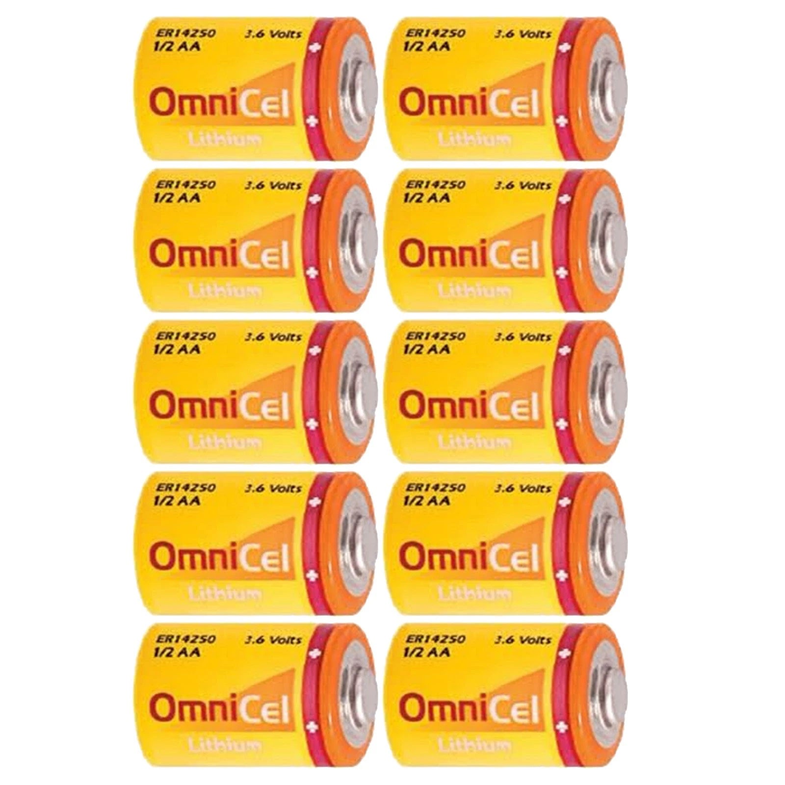 10x OmniCel ER14250 3.6V 1/2AA Lithium Buttoin Top Battery Sensors Detectors