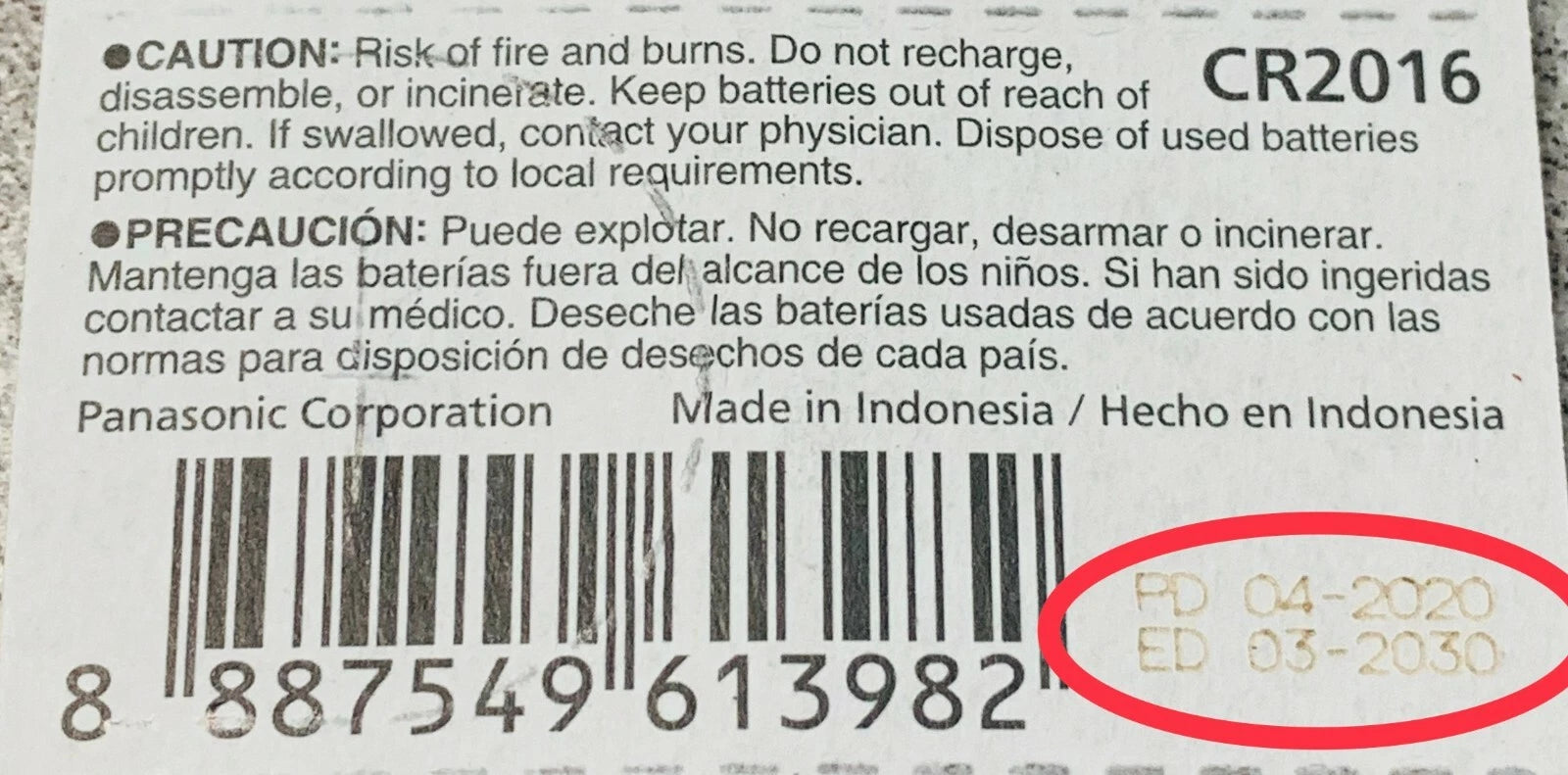1 x PANASONIC CR 2016 CR2016 CR-2016 LITHIUM COIN CELL Button Battery Exp 2030