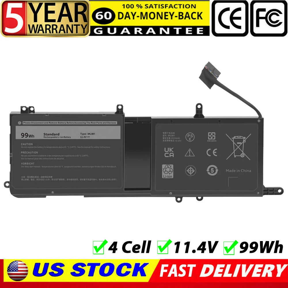 9NJM1 Battery for Dell Alienware 15 R3 R4 P31E P31E001 P31E002 P69F P69F001 99WH