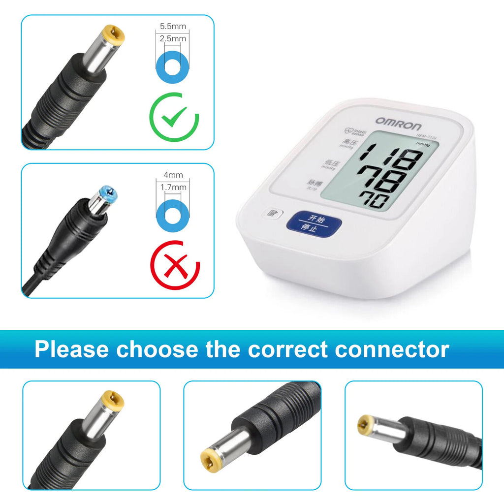 Power Supply Charger Adapter for Omron Blood Pressure Cuff BP Monitor 6V 1A Cord