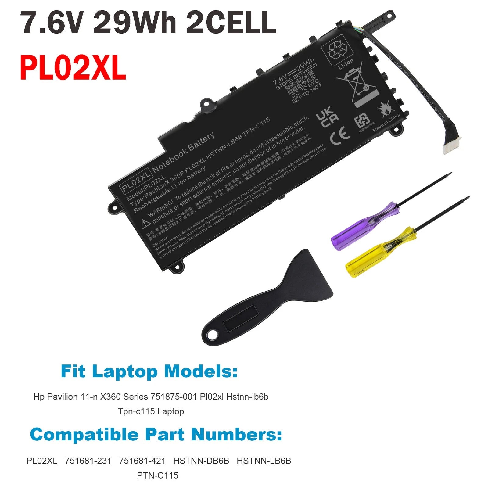 Battery PL02XL for HP Pavilion 11-n x360 Series 11-n010dx 751875-001 751681-421