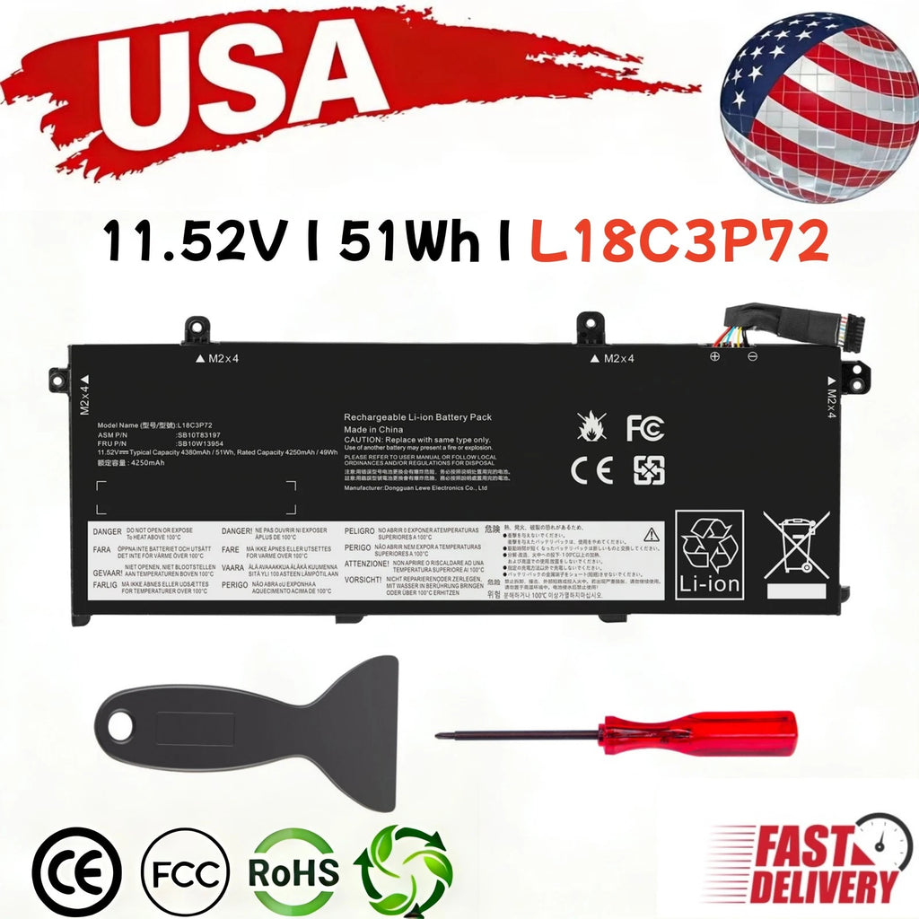 New L18C3P72 Battery For Lenovo Battery T490 T495 P43S P14S T14 L18L3P73 02DL007
