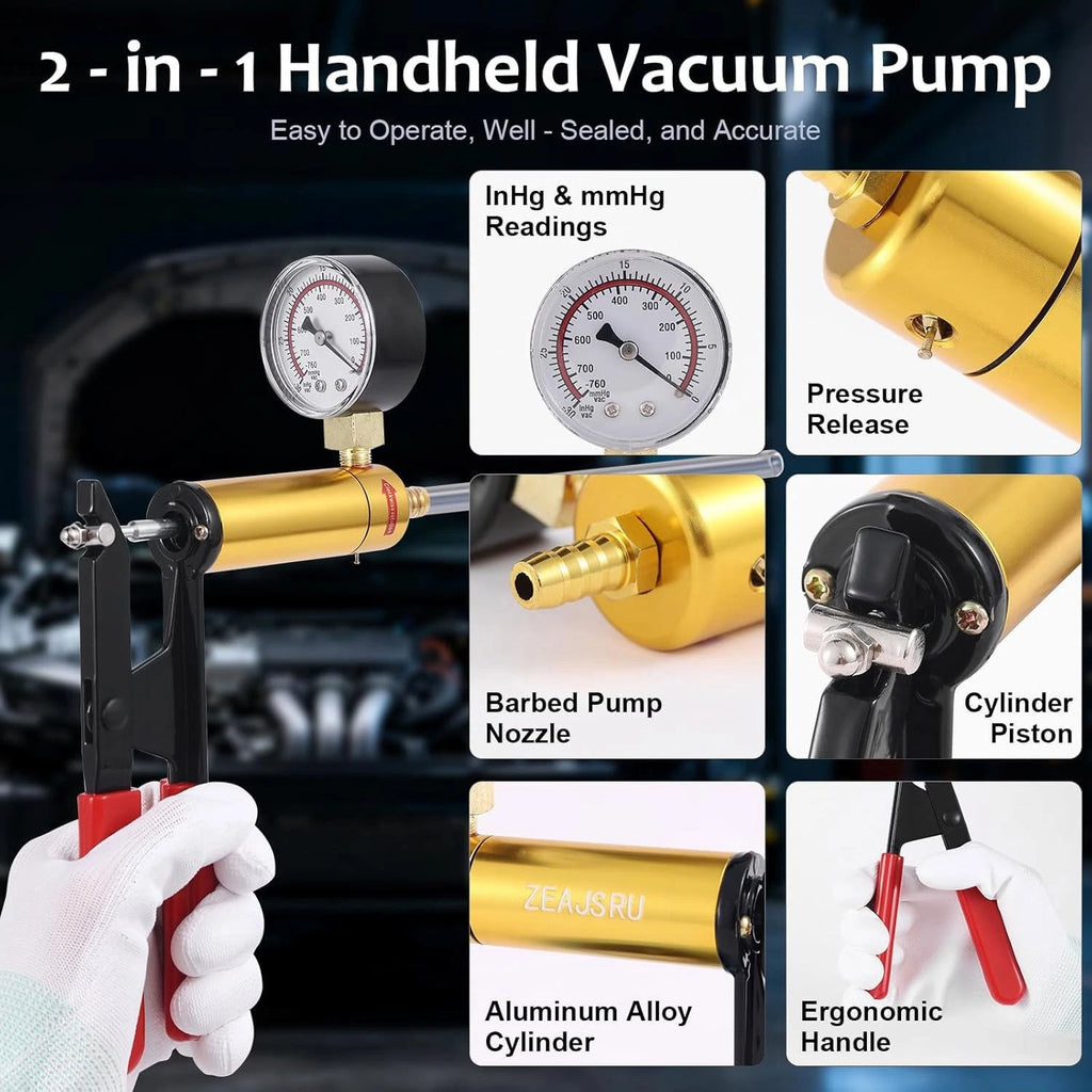Hand Held Brake Fluid Tester Brake Bleeding Kit Auto Bleeder Vacuum Pump +Box