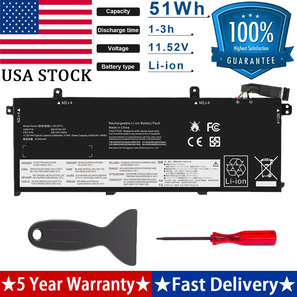 Battery L18L3P73 L18M3P73 L18M3P74 For Lenovo ThinkPad T490 T495 P43S P14S T14