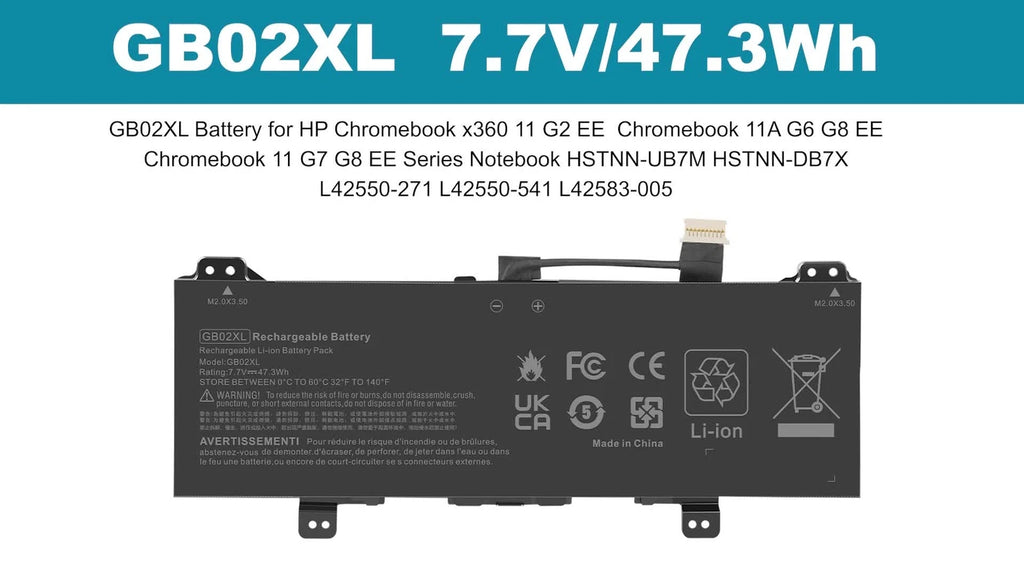 GB02XL Battery for HP CHROMEBOOK X360 11 G2 EE 14-DB0023DX L42550-2C1 L42583-005