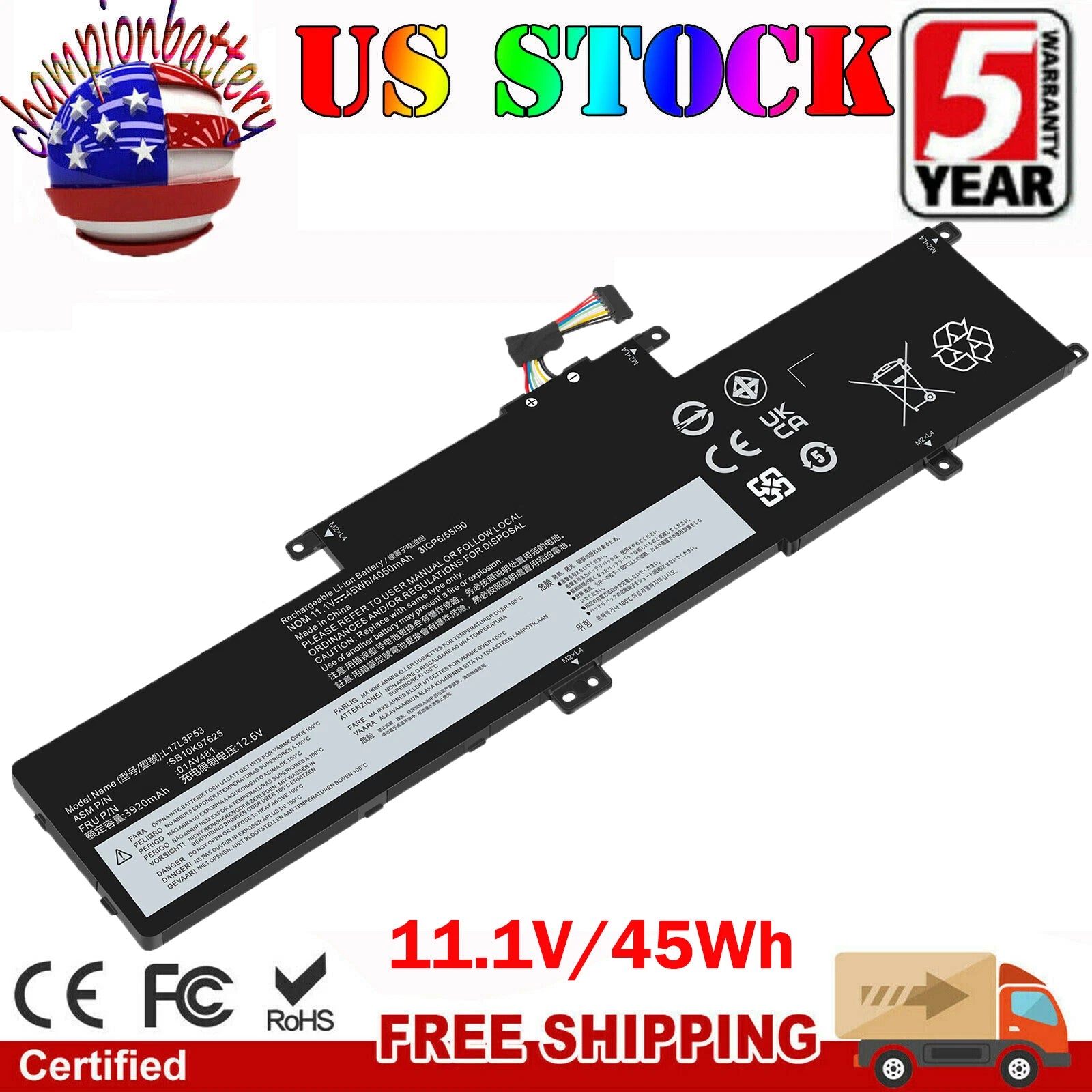 01AV483 01AV481 01AV482 Battery for Lenovo ThinkPad L380 L390 Yoga L17L3P53 45Wh