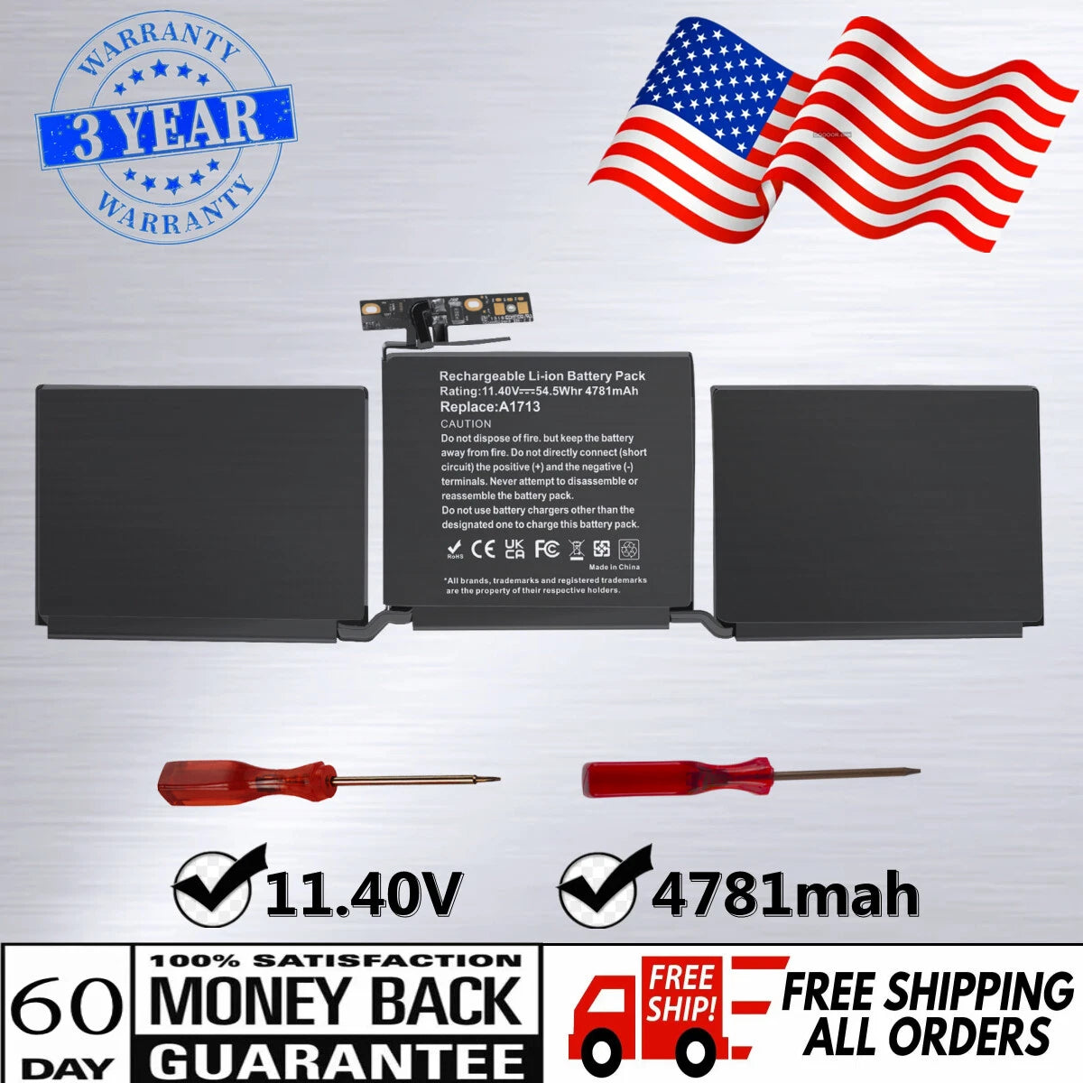 ??A1713 A1708 Battery For MacBook Pro 13" Late 2016 Mid 2017 EMC 2978 EMC 3164