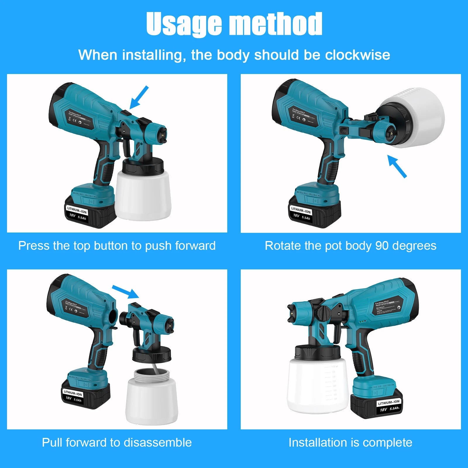 Electric High Pressure Cordless Paint Airless Sprayer With 2 Batteries Spray Gun