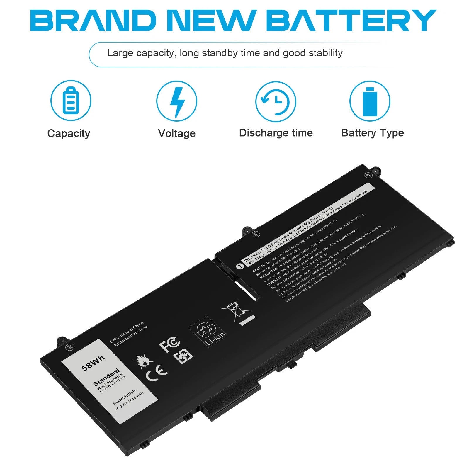 58Wh FK0VR Battery For Dell Latitude 5330 7330 7430 7530 Series