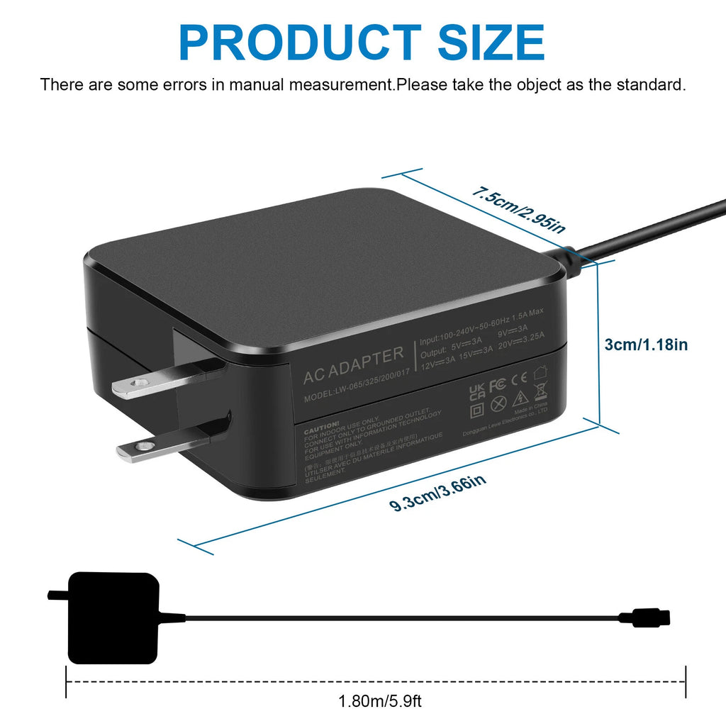 For ASUS ZenBook 14 UM425IA UM425 Q409Z Q409ZA 65W USB-C Charger AC Adapter Cord