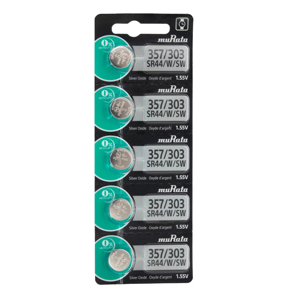 Murata 357/303 (SR44W, SR44SW, EPX76) Silver Oxide Watch Battery (5 Pack)