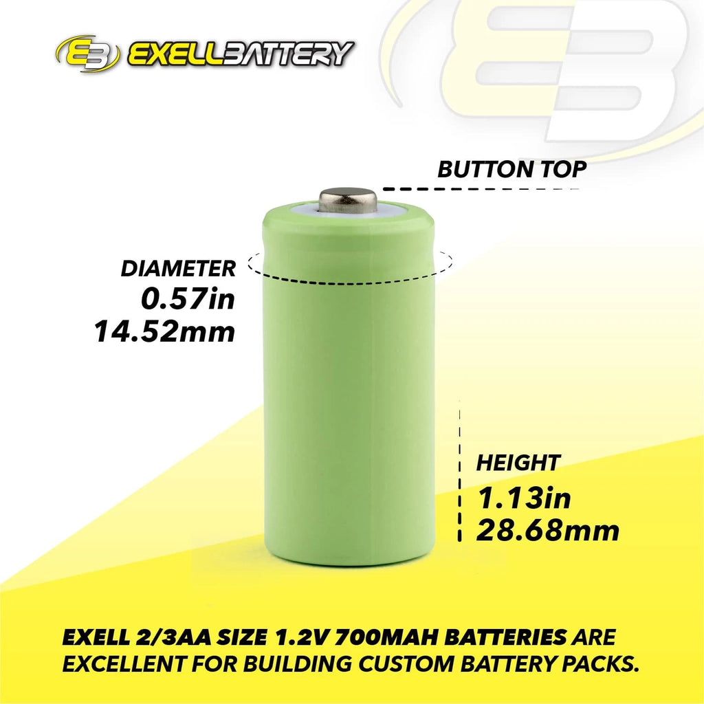 24x Exell 2/3AA NiMH 700mAh 1.2V Button top Rechargeable Battery