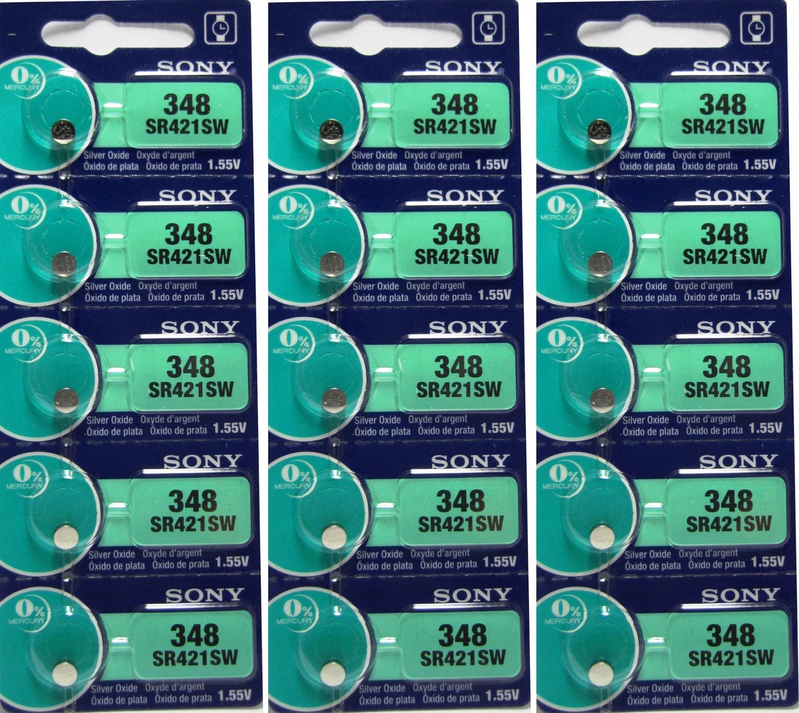 15 Pcs Sony 1.55V Button Cell Battery 348 SR421SW Zero Mercury