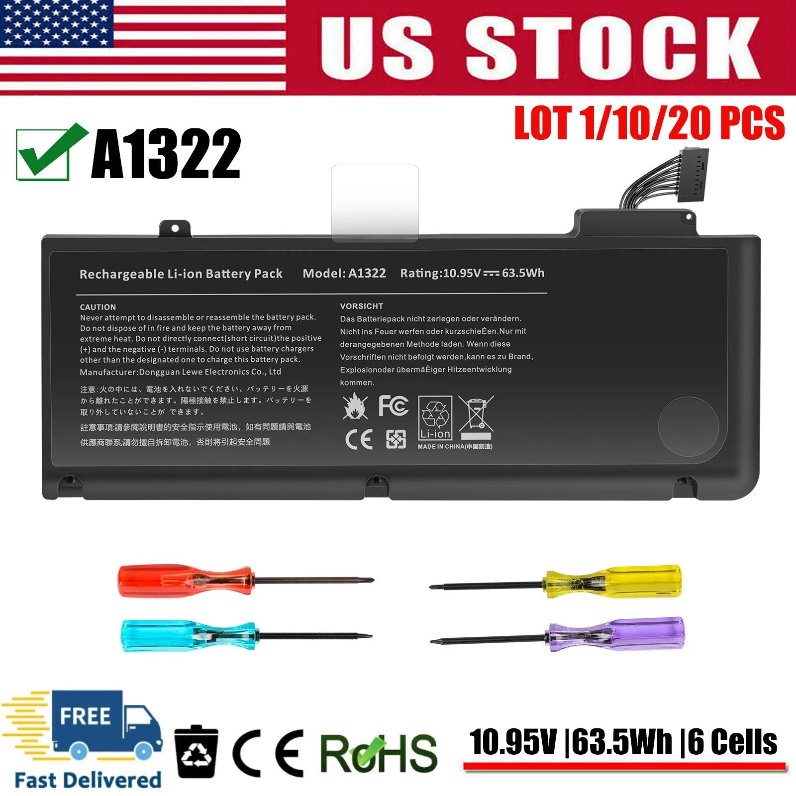 LOT A1322 Battery For Apple MacBook Pro 13"A1278 Mid 2009 2010 2011 2012 FAST