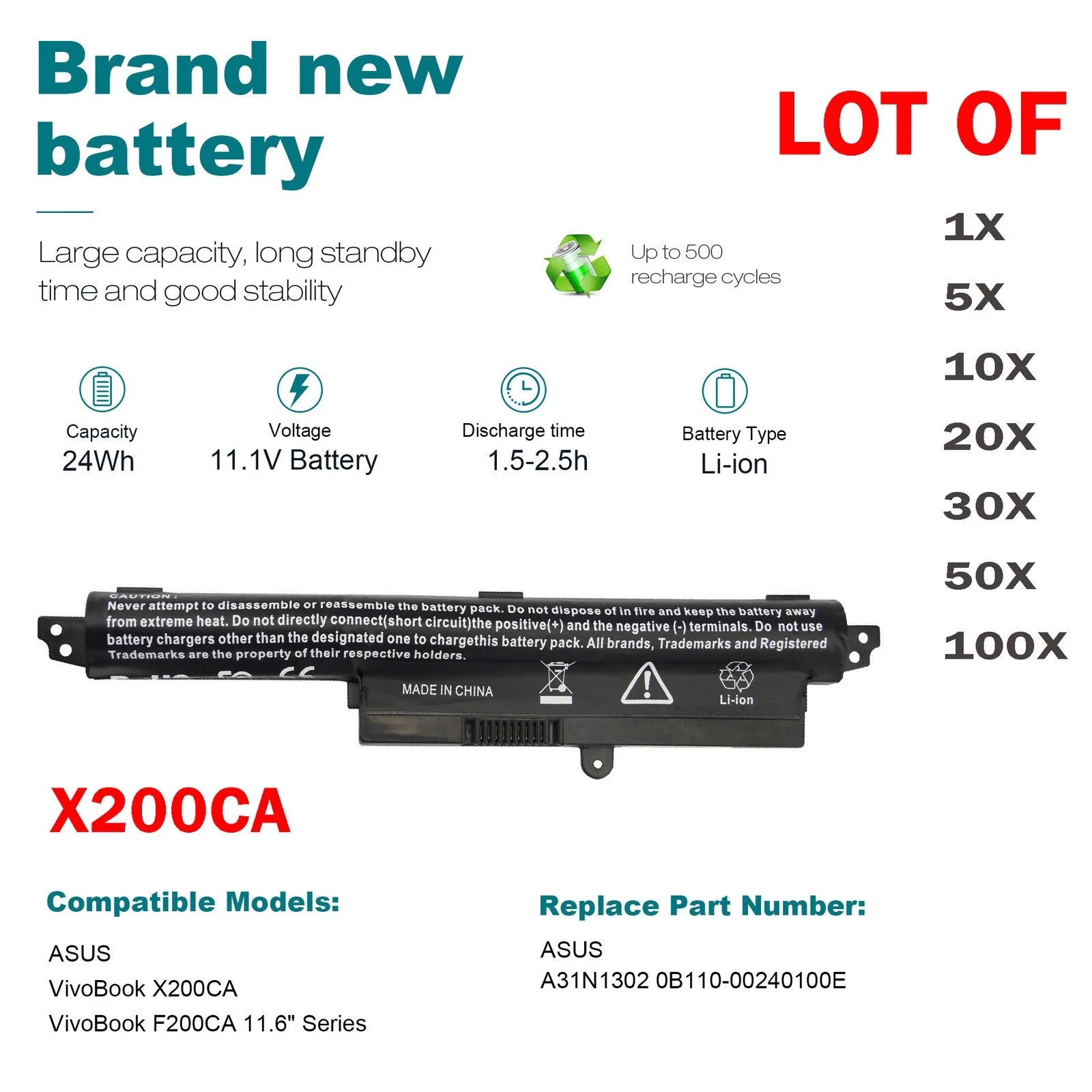 ??LOT X200CA Battery For ASUS Vivobook X200M X200MA F200CA A31N1302 11.6" Series