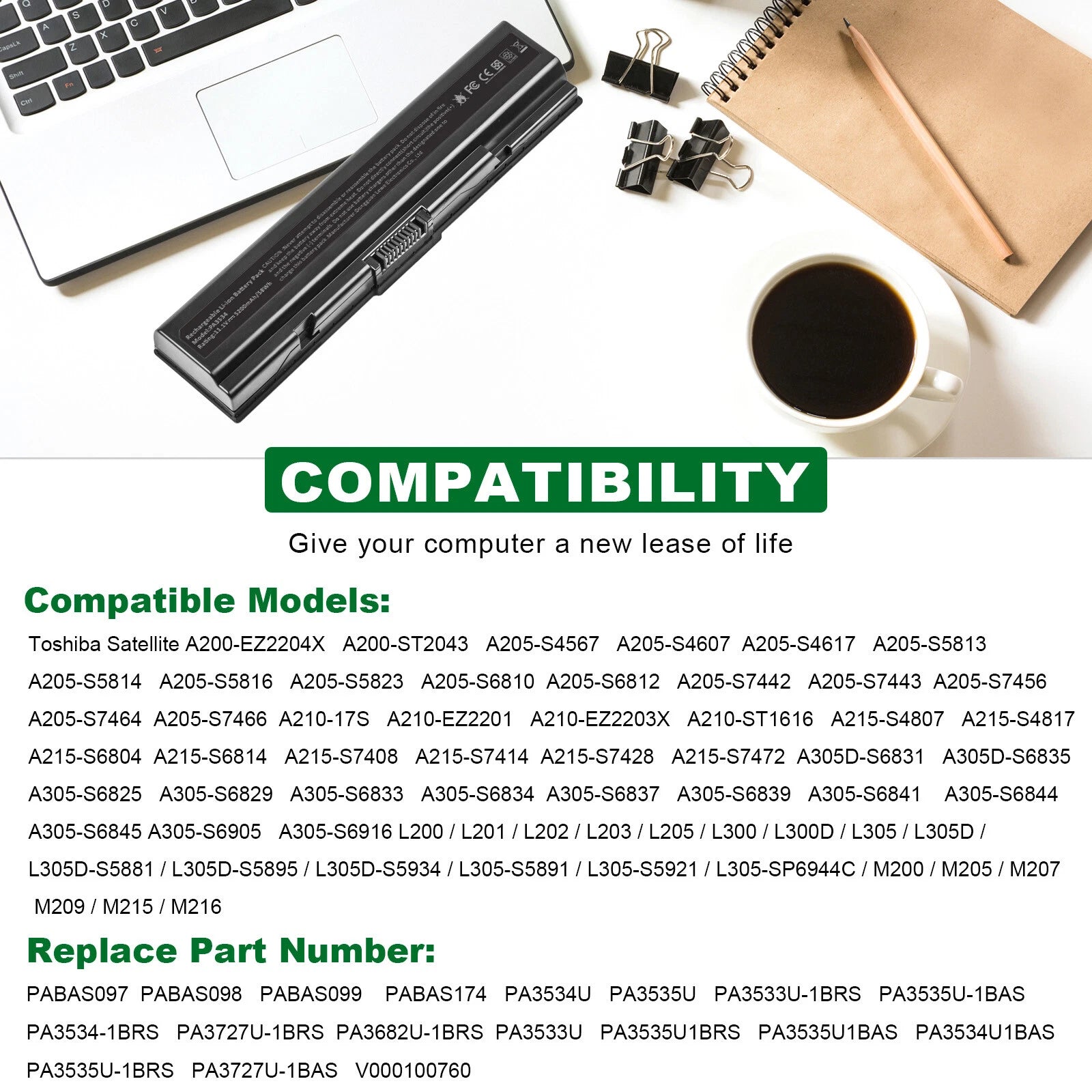 PA3535U-1BAS Battery For Toshiba A200 L300 L305 PA3534U-1BAS PA3727U-1BRS 6Cells