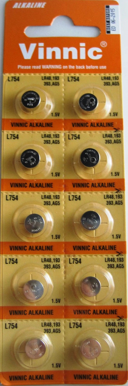 Alkaline AG5 / 393 /193/L754/LR48 10 Batteries