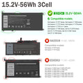 33YDH Laptop Battery For Dell Inspiron 3380 3480 3490 7000 7577 7586 56Wh NEW