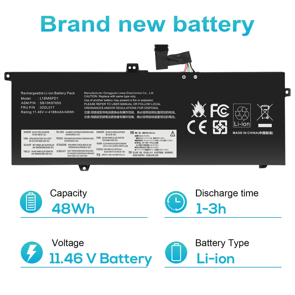 Battery L18M6PD1 For Lenovo-ThinkPad X13 X390 X395 SB10K97657 02DL017 02DL018 US