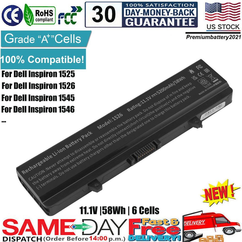 ?Battery for Dell Inspiron 1525 1526 1545 1546 1440 1750 GW240 X284G RN873 M911G