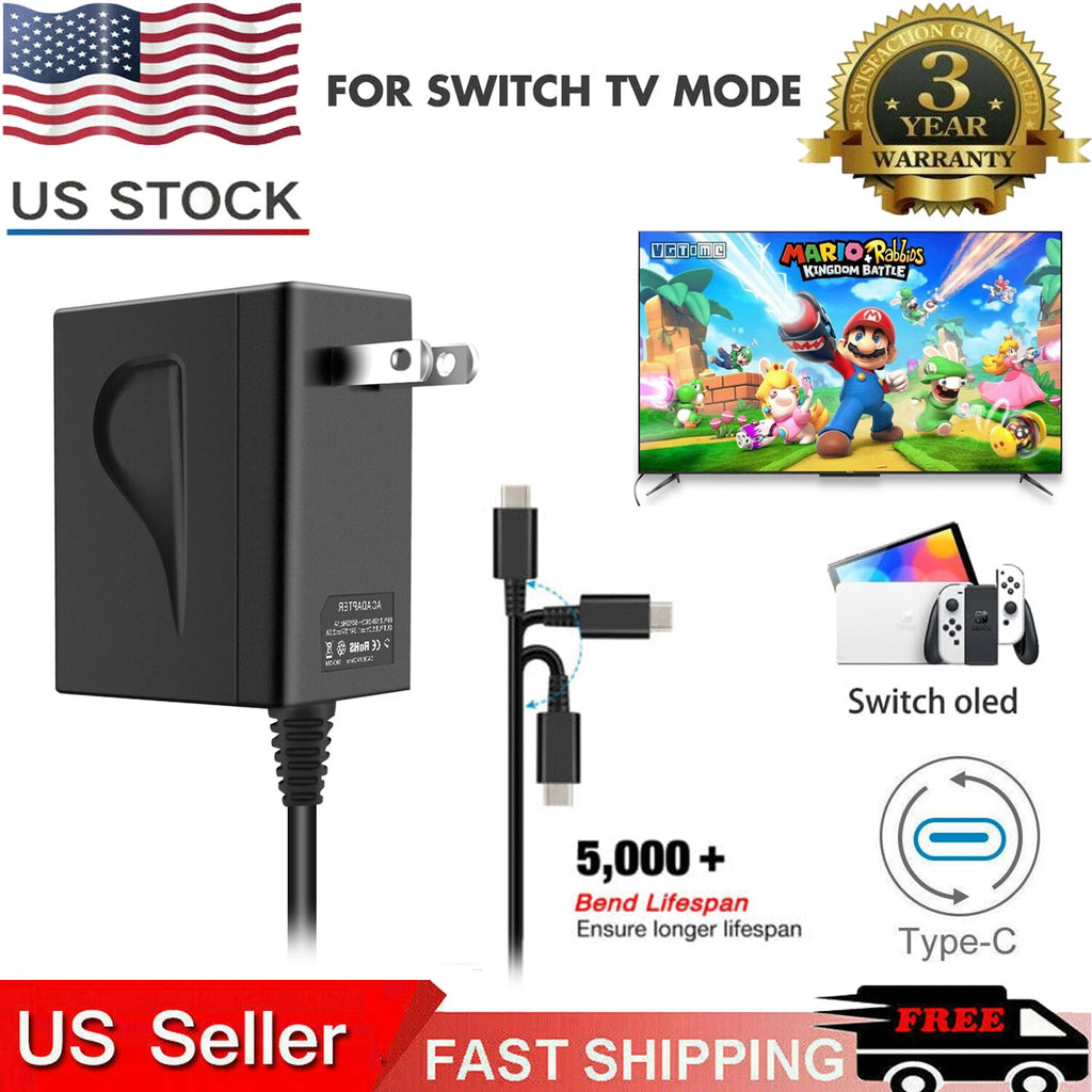 For Nintendo Switch LITE / OLED TV Dock Mode Fast Charger AC Adapter 15V Type C