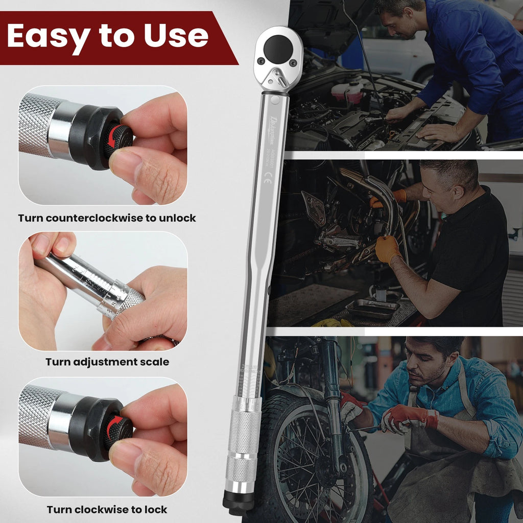 ?1/2'' Drive Torque Wrench Set 28-210 Nm Click Torque Wrench Adjustable NEW