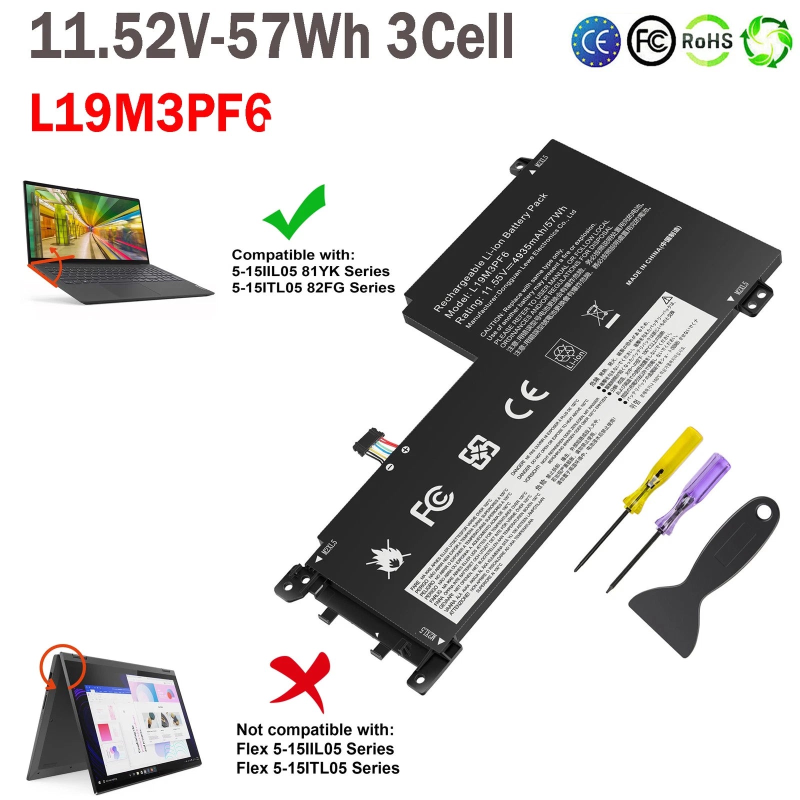 Replace Battery For Lenovo Ideapad 5-15ARE05 81YQ /5-15ITL05 82FG Serie L19M3PF6