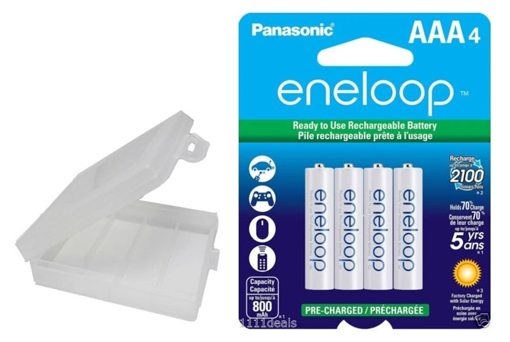 Panasonic Eneloop 4 Pack AAA Rechargeable NiMH Batteries + Free Battery Holder