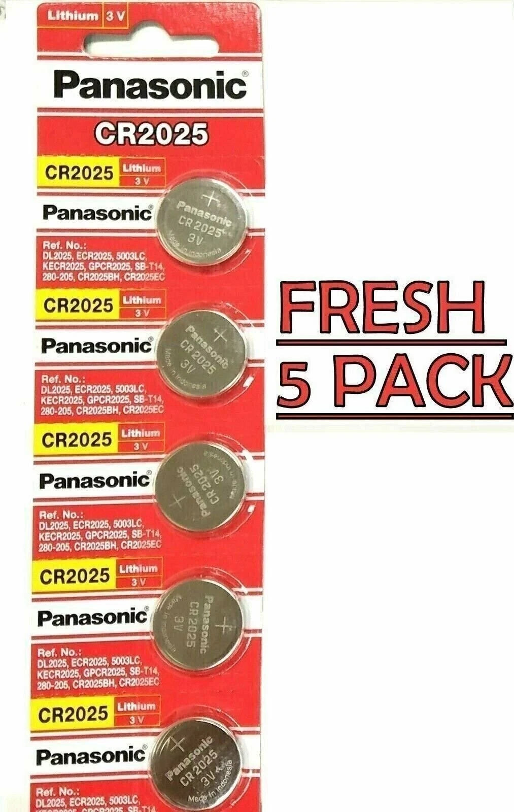 5 x Fresh PANASONIC CR 2025 CR2025 ECR2025 LITHIUM COIN CELL Battery Exp 2027