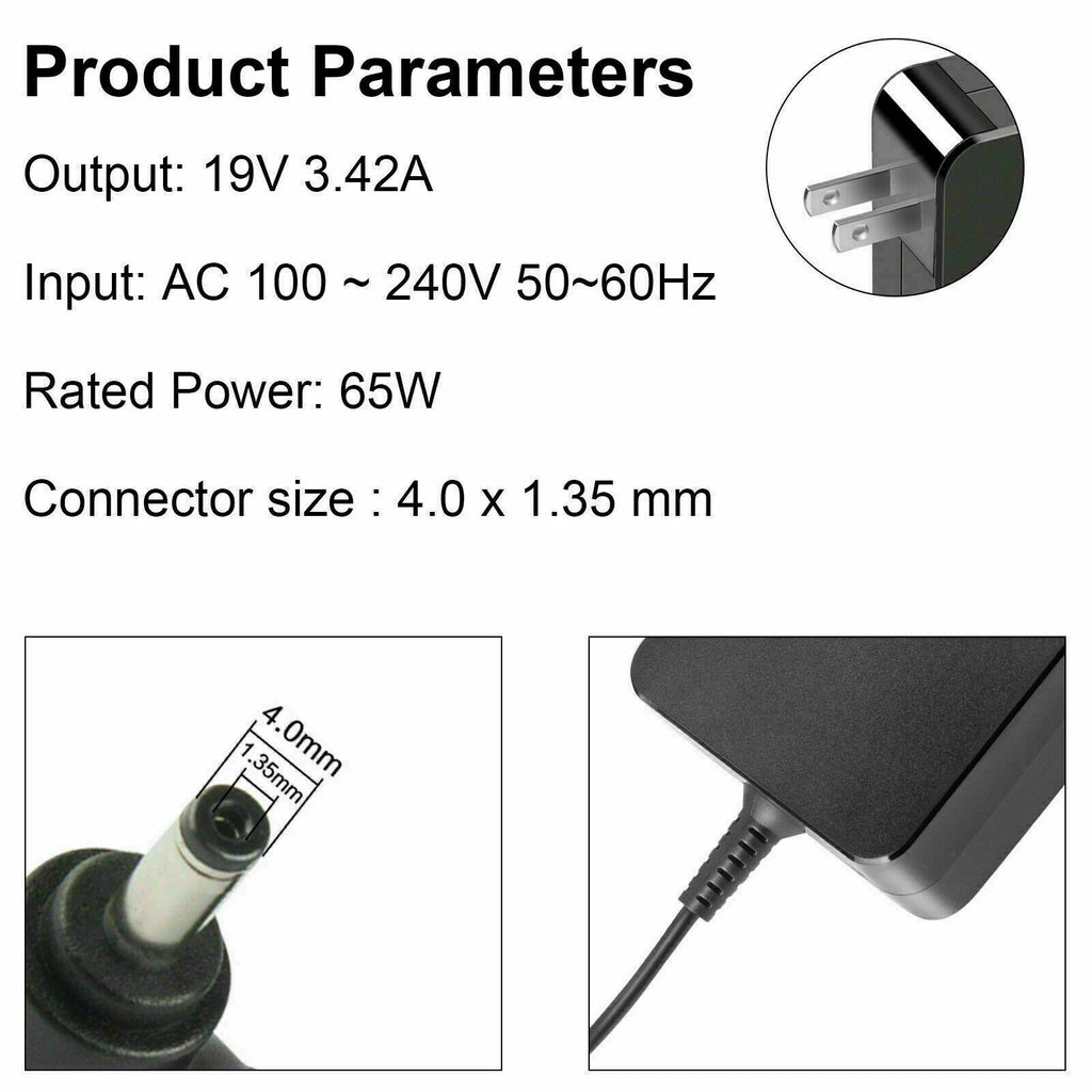 19V 3.42A 65W Adapter Charger for Asus Zenbook Flip 14 UX461 UX461U 4.0mm*1.35mm