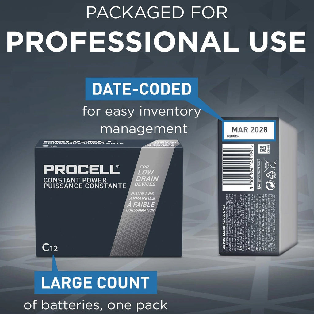 12pc Duracell PROCELL Constant Power PC1400 1.5V C Everyday Alkaline Batteries