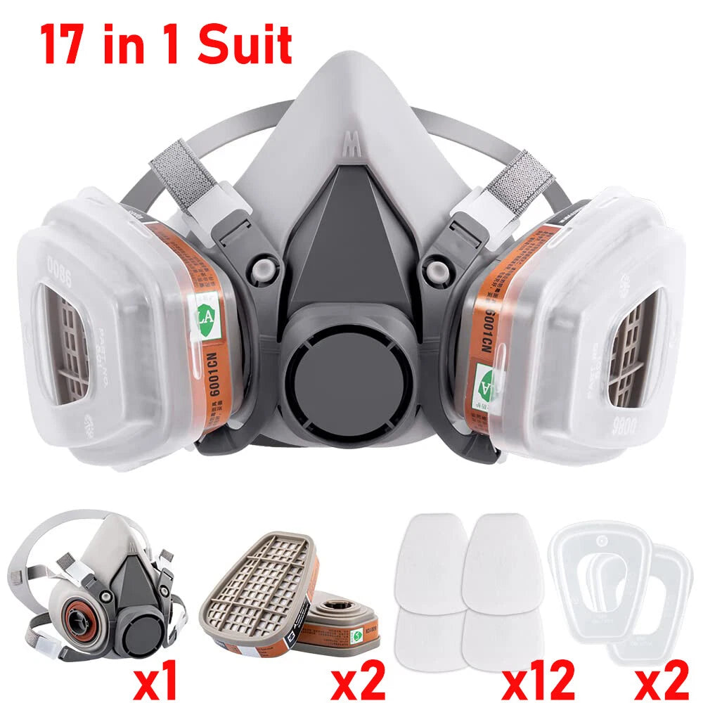 17 in 1 Half Face Gas Mask Facepiece Spray Painting Respirator Safety For 6200
