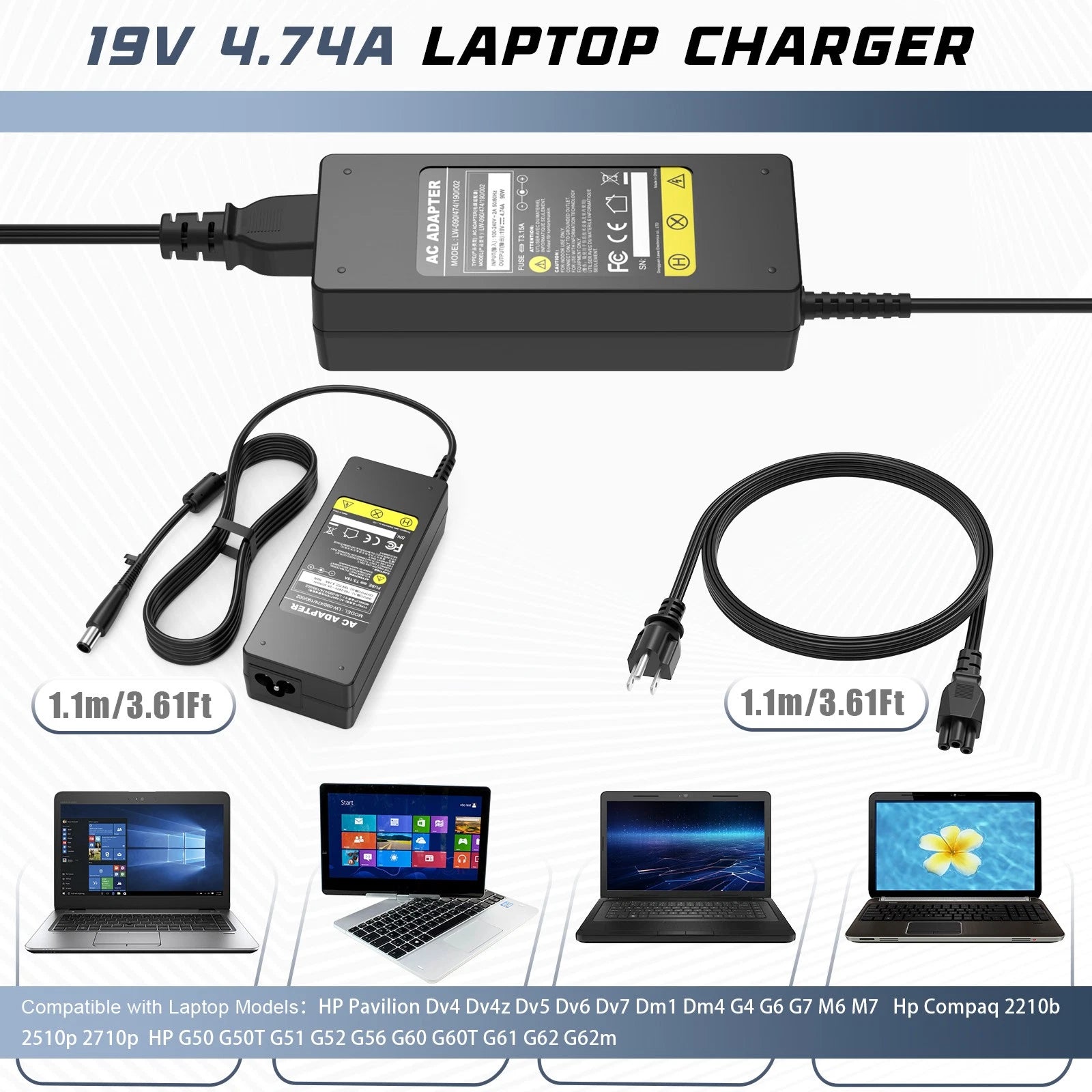 90W AC Power Adapter Charger For HP ProBook 6440b 6445b 6455b 6460b 6465b 6470b