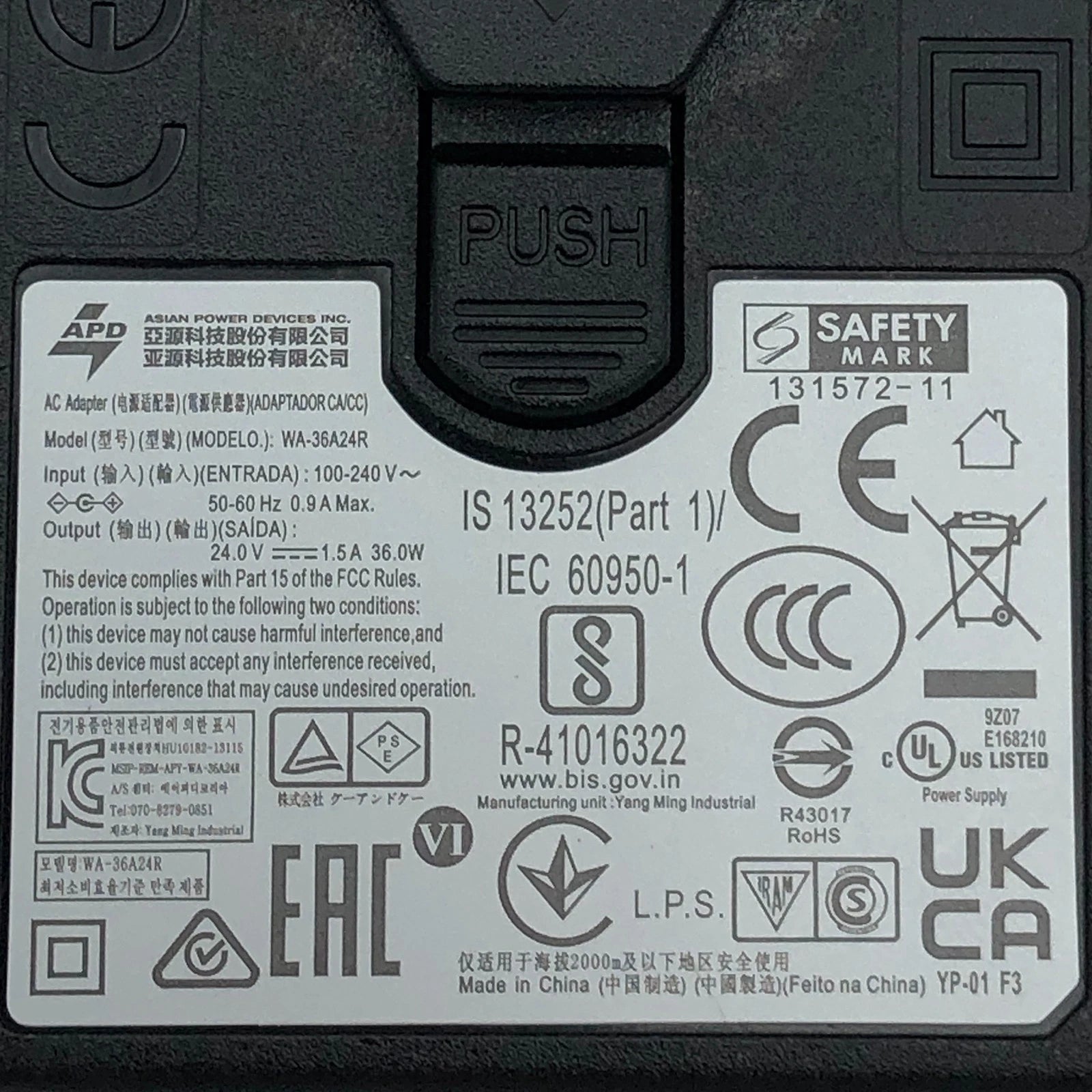 NEW Genuine APD WA-36A24R AC Adapter 24V 1.5A 36Watt Power Supply