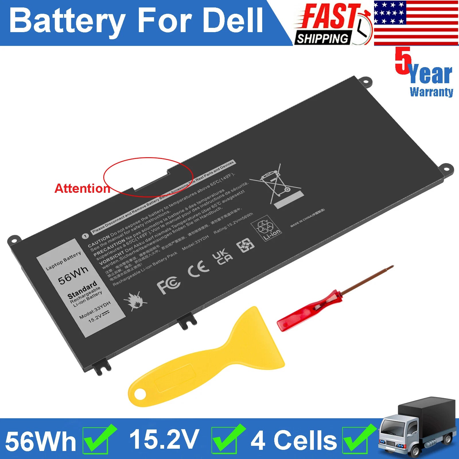 ?LOT 33YDH Battery For Dell Latitude 3380 3480 3490 3590 3580 Inspiron 15 17 700
