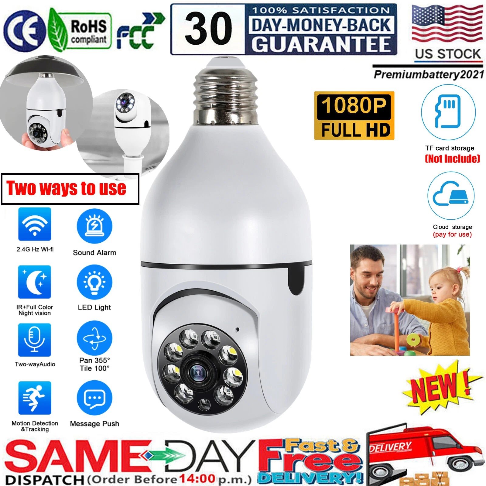 ?Wireless Security Camera System Indoor Home 2.4G Wifi Night Vision Cam 1080P HD