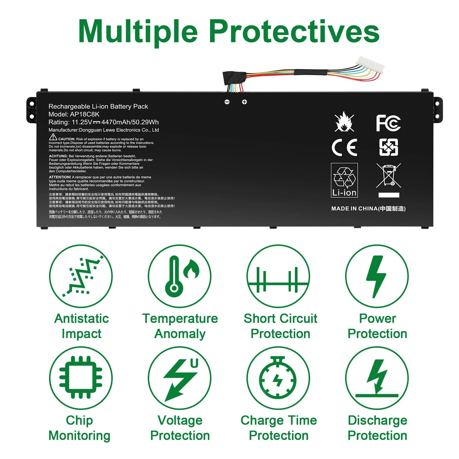 Battery AP18C8K For Acer Chromebook Spin CP713-2W 5 slim A515-54 A515-43 50.29Wh