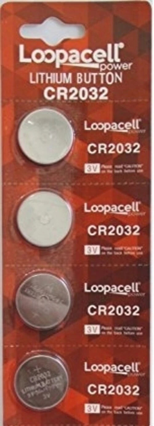 4 Pcs CR2032 Lithium Battery 3V Button Cell Batteries - Carded Loopacell Brand