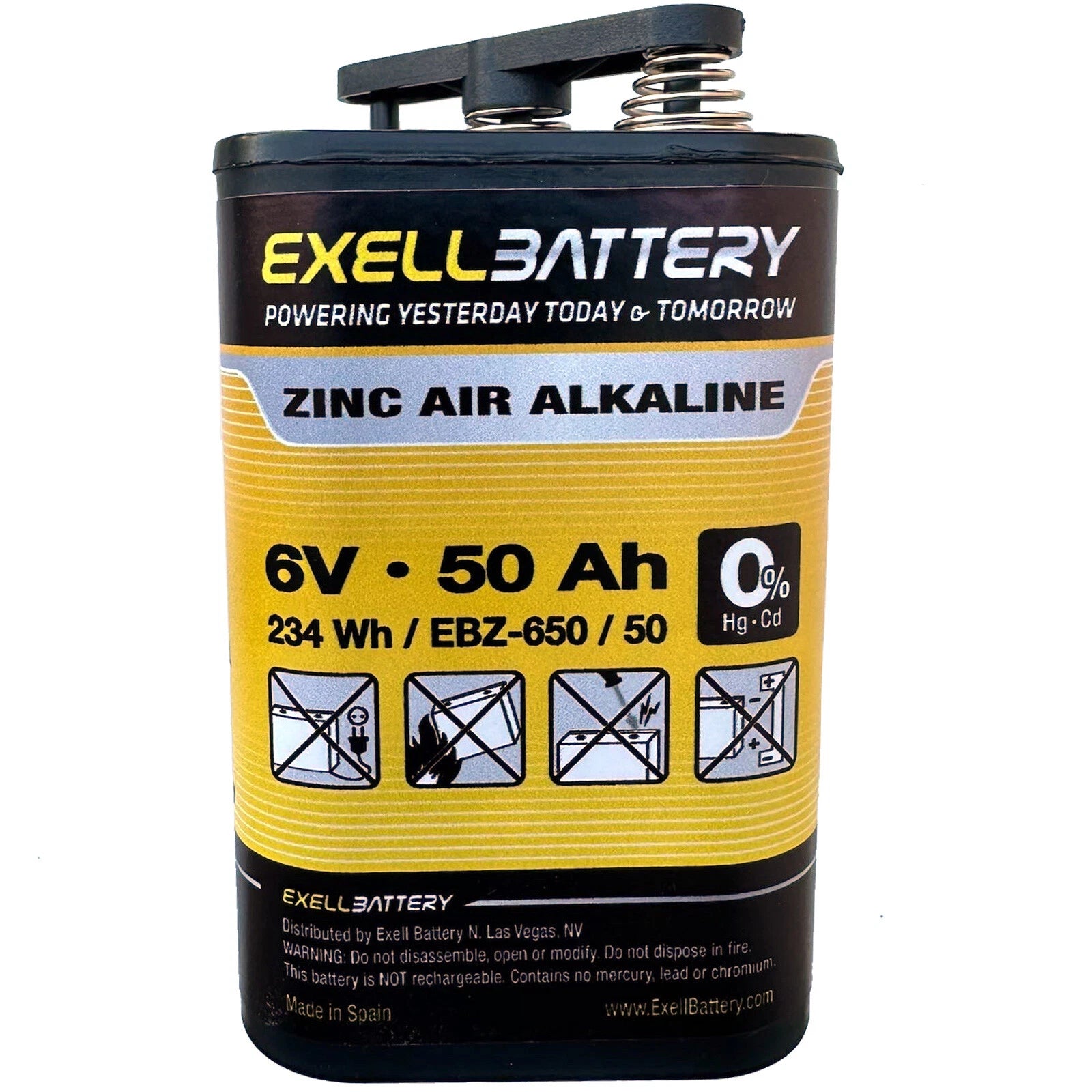 3pc Exell EBZ-650 6V 50Ah 234Wh Zinc Air Alkaline Battery Lasts 8 Times Longer