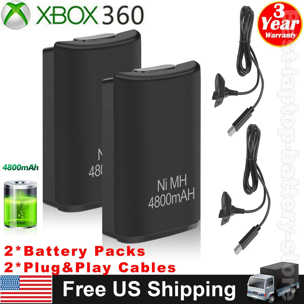 2*4800mAh Rechargeable Battery Pack Charger Cable Dock for Xbox 360 Controller