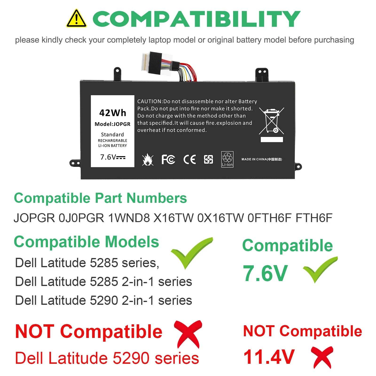 J0PGR Battery for Dell Latitude 12 5285 5290 E5285 2-in-1 T17G JOPGR RDYCT 1WND8