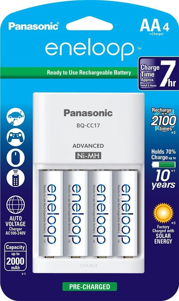 Panasonic Charger with 4 AA NiMH Batteries + Holder replaces SANYO SEC-MQN064N