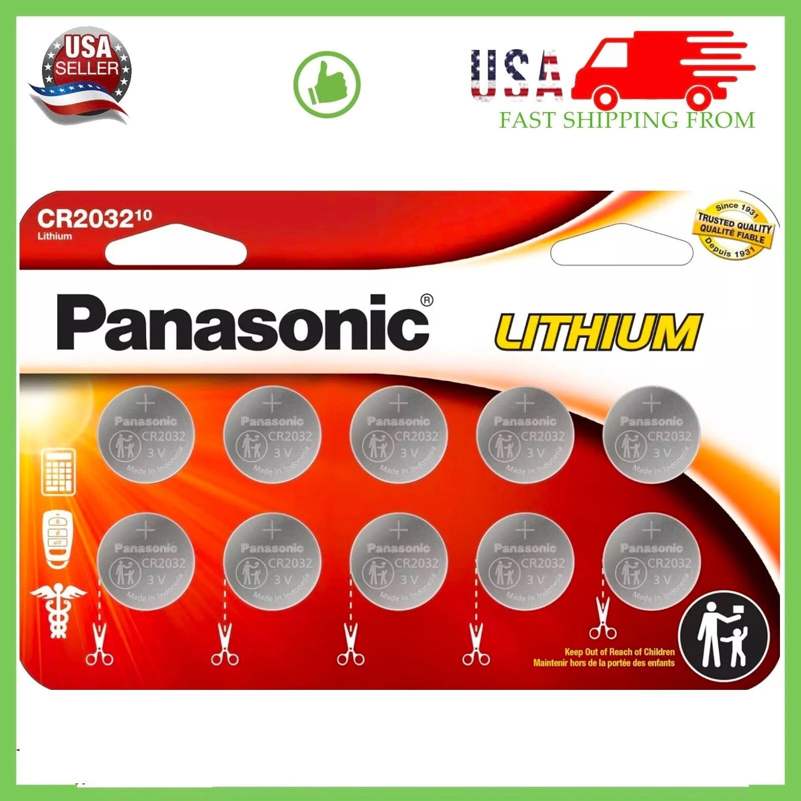 LOT 10-100 Panasonic LITHIUM BATTERY 3V CR2032 2032 BR2032 DL2032 Button Cell