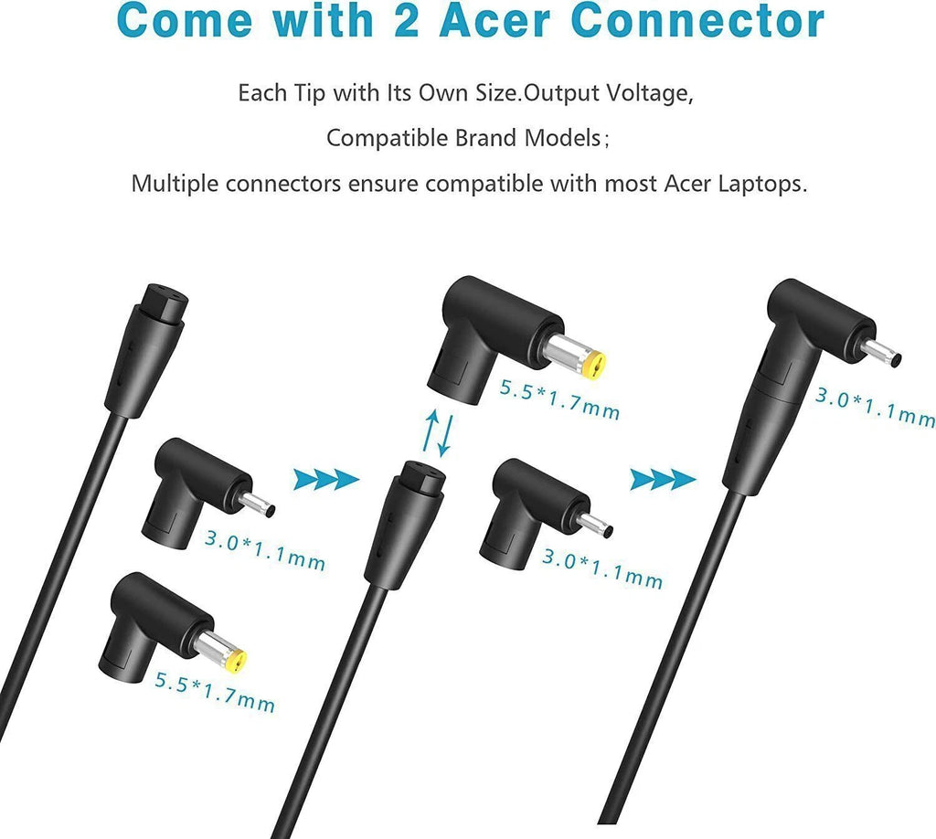For ACER Laptop Charger Power Cord Acer Chromebook C720 15 cb3-532 65W&45W Black