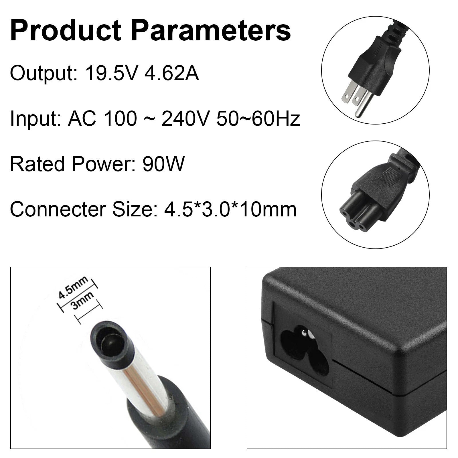 90W 4.5mm*3.0mm AC Charger Adapter For Dell XPS L321X L322X 9Q23 9Q33 9P33