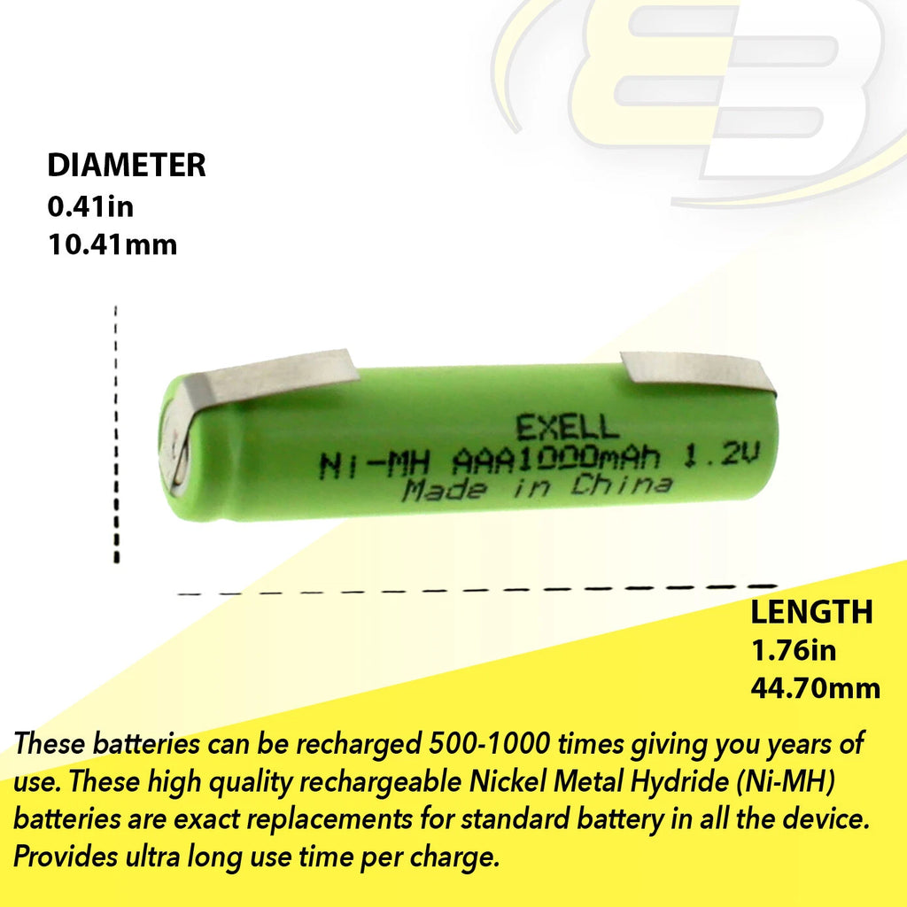 Exell 1.2-Volt Nickel-Metal Hydride Rechargeable Battery with Tabs AAA 1000 mAh