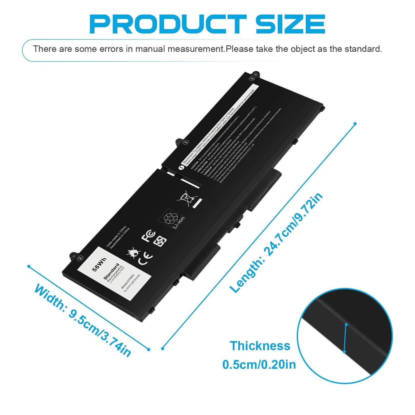 Battery 07KRV For Dell Latitude 5430 5330 Precision 3570 Series P104F P137G 58Wh